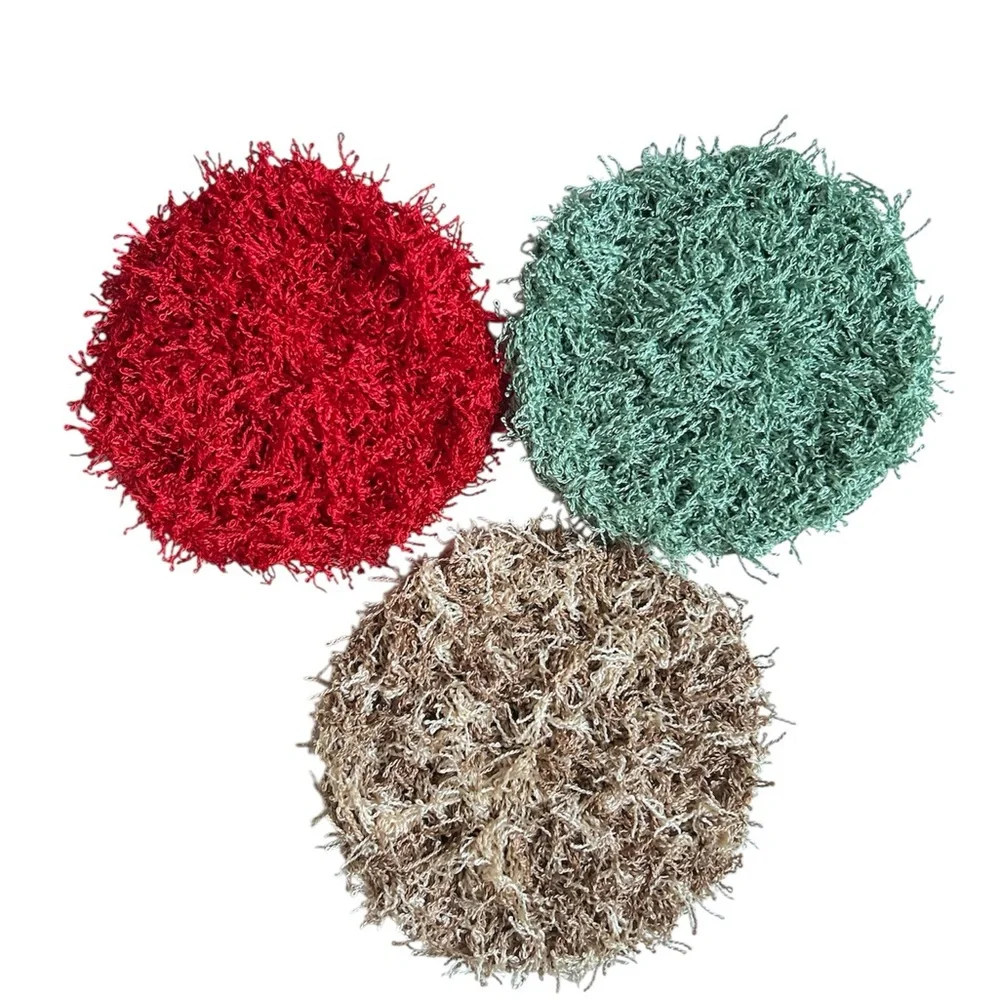 Hand Crafted Red,Tea and Almond Kitchen Dish Scrubbing Pads Reusable Polyester